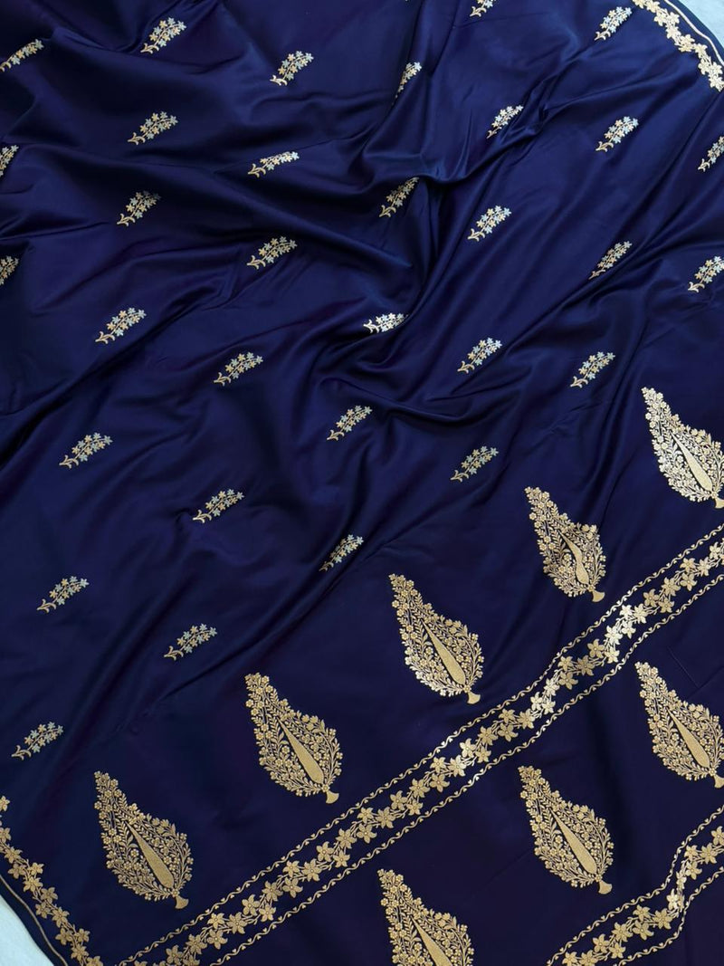 Navy Blue Mashru Silk Saree