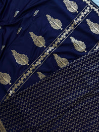 Navy Blue Mashru Silk Saree