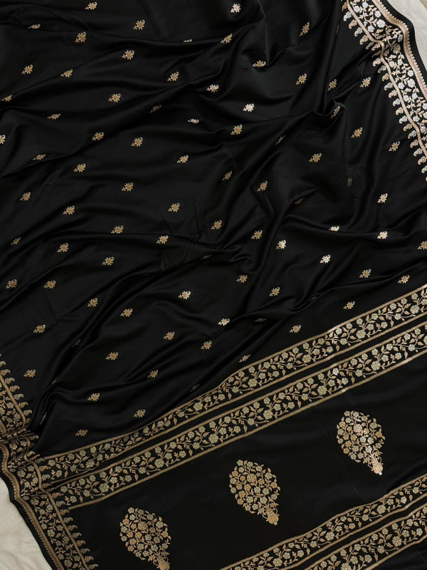 Black Mashru Silk Saree With Mina Buti