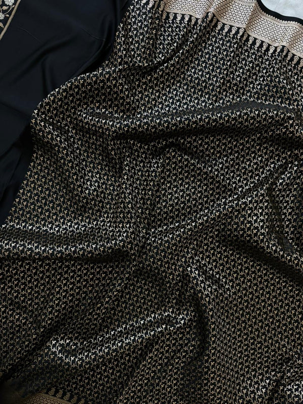 Black Mashru Silk Saree With Mina Buti