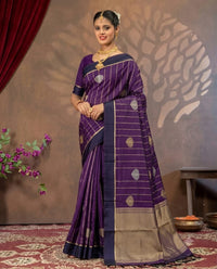 Purple silk saree with mango and paper motifs from Kalisa Banaras, featuring intricate design and traditional craftsmanship.