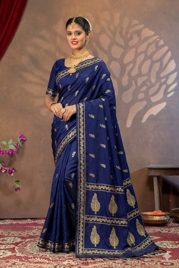 Navy Blue Mashru Silk Saree
