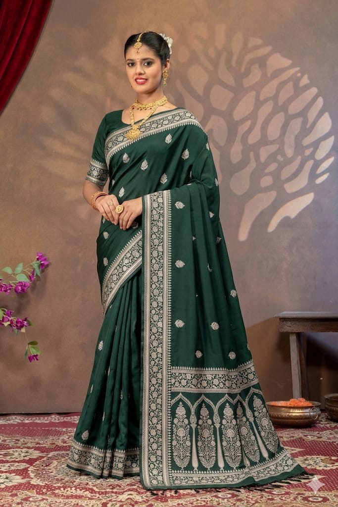 Dark Green Mashru Silk Saree